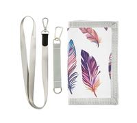 ISAOA Bohe Feathers - Portafogli per bambini per ragazzi e ragazze, portafoglio triplo con tasca portamonete con cerniera e porta carte, portafoglio novità per regali di compleanno per bambini