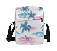 ISAOA Borsa a tracolla a tracolla in tela borsa a tracolla borsa messenger blu palme sulla spiaggia per uomo donna viaggi all'aperto lavoro