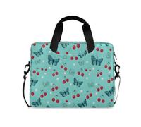 ISAOA Borsa a tracolla compatta per computer portatile, con tracolla imbottita, dinosauri galleggianti nello spazio, farfalle e ciliegie e tasca porta accessori con cerniera