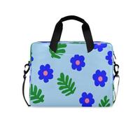 ISAOA Borsa a tracolla compatta per computer portatile, con tracolla imbottita, due cigni, farfalle, fiori blu, foglie verdi e tasca porta accessori con cerniera