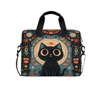 ISAOA Borsa a tracolla compatta per computer portatile, con tracolla imbottita, fiocco rosa, pois, zucca, gatto nero e tasca porta accessori con cerniera