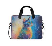 ISAOA Borsa a tracolla compatta per computer portatile, con tracolla imbottita, motivo: gatto con farfalle, sogni, gatti, pittura colorata e tasca per accessori con cerniera