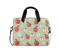 ISAOA Borsa a tracolla compatta per computer portatile, con tracolla imbottita, motivo: mucca delle Highland, stella colorata, mela rossa, fiore bianco e tasca porta accessori con cerniera