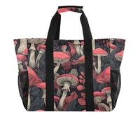 ISAOA Borsa da spiaggia con foglie di fungo rosso da donna, grande, impermeabile, da spiaggia, da viaggio, piscina, yoga, infermiera, shopping