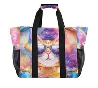 ISAOA Borsa da spiaggia con gatto stellato da donna, grande, impermeabile, da spiaggia, da viaggio, piscina, yoga, infermiera, shopping