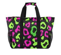 ISAOA Borsa da spiaggia con leopardo rosa verde da donna, grande, impermeabile, da viaggio, piscina, yoga, infermiera, shopping