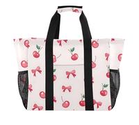 ISAOA Borsa da spiaggia con motivo a fiocco di ciliegia, da donna, grande, impermeabile, da viaggio, piscina, yoga, infermiera, shopping