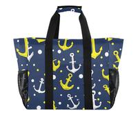 ISAOA Borsa da spiaggia con motivo ad ancora gialla e bianca, grande, impermeabile, da viaggio, piscina, yoga, infermiera, shopping