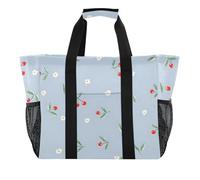 ISAOA Borsa da spiaggia con motivo floreale bianco ciliegia da donna, grande, impermeabile, da spiaggia, da viaggio, piscina, yoga, infermiera, shopping
