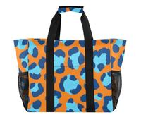 ISAOA Borsa da spiaggia con motivo leopardato arancione blu da donna, grande, impermeabile, da viaggio, piscina, yoga, infermiera, shopping