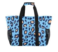 ISAOA Borsa da spiaggia con motivo leopardato blu da donna, grande, impermeabile, da spiaggia, da viaggio, piscina, yoga, infermiera, shopping