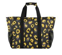 ISAOA Borsa da spiaggia con motivo leopardato giallo da donna, grande, impermeabile, da viaggio, piscina, yoga, infermiera, shopping