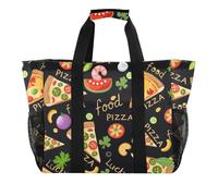 ISAOA Borsa da spiaggia con motivo pizza e verdure, grande, impermeabile, da spiaggia, da viaggio, piscina, yoga, infermiera, shopping