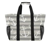 ISAOA Borsa da spiaggia con sfondo a righe e ancora, da donna, grande, impermeabile, da viaggio, piscina, yoga, infermiera, shopping