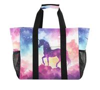 ISAOA Borsa da spiaggia con unicorno in piedi sull'arcobaleno da donna, grande, impermeabile, da spiaggia, viaggi, piscina, yoga, infermiera, shopping