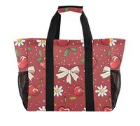 ISAOA Borsa da spiaggia da donna con fiocco rosso ciliegia con margherita, grande, impermeabile, da spiaggia, viaggi, piscina, yoga, infermiera, shopping
