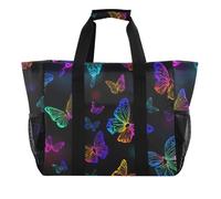 ISAOA Borsa da spiaggia da donna con motivo a farfalla al neon colorato, grande, impermeabile, da viaggio, piscina, yoga, infermiera, shopping
