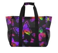 ISAOA Borsa da spiaggia da donna con motivo a farfalle colorate al neon, grande, impermeabile, da viaggio, piscina, yoga, infermiera, shopping
