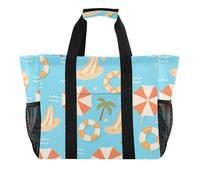 ISAOA Borsa da spiaggia da donna con motivo a palme con anello da nuoto, impermeabile, da viaggio, piscina, yoga, infermiera, shopping