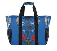ISAOA Borsa da spiaggia da donna, con motivo delfino, con ancora e barca, grande, impermeabile, da viaggio, piscina, yoga, infermiera, shopping