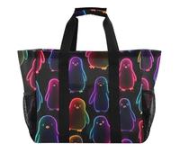 ISAOA Borsa da spiaggia da donna con motivo pinguino al neon, grande, impermeabile, da viaggio, piscina, yoga, infermiera, shopping