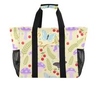 ISAOA Borsa da spiaggia da donna con sfondo giallo a forma di fungo, con farfalla, grande, impermeabile, da viaggio, piscina, yoga, infermiera, shopping