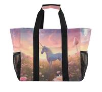 ISAOA Borsa da spiaggia da donna in stile cartone animato con unicorno, grande, impermeabile, da viaggio, piscina, yoga, infermiera, shopping