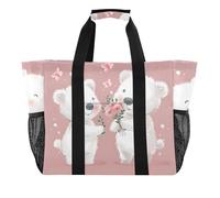 ISAOA Borsa da spiaggia romantica con due orsi e fiori, grande, impermeabile, da viaggio, piscina, yoga, infermiera, shopping