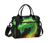 ISAOA Borsa termica per il pranzo con drago rosso e verde con fiamma, per donne, uomini e adulti, borsa termica per viaggi, ufficio, picnic, escursionismo, spiaggia