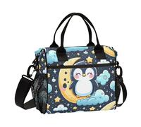 ISAOA Borsa termica per il pranzo con pinguino sulla luna e stella, per donne, uomini e adulti, borsa termica per viaggi, ufficio, picnic, escursionismo, spiaggia