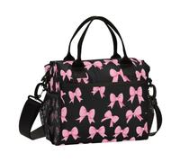 ISAOA Borsa termica per il pranzo, grande, a prova di perdite, con fiocco rosa, sfondo nero, per uomini e donne