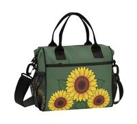 ISAOA Borsa termica per il pranzo, grande, a prova di perdite, con girasole e foglie al buio, per uomini e donne