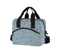 ISAOA Borsa termica termica per il pranzo, organizer da spiaggia, per ufficio, lavoro, picnic, escursionismo, zebra, giallo, piccoli fiori, con tracolla regolabile