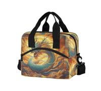 ISAOA Borsa termica termica per il pranzo, organizer da spiaggia, per ufficio, lavoro, picnic, escursionismo, dragone verde tra le nuvole, con tracolla regolabile