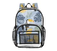 ISAOA Borsa trasparente per ragazzi, ragazze, zaino scolastico con motivo tucano, zaino trasparente, impermeabile e robusto