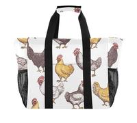 ISAOA Borse da spiaggia con galline disegnate a mano per le donne grande borsa da spiaggia impermeabile borsa da viaggio piscina yoga infermiera shopping tote bag