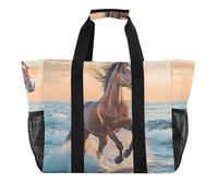ISAOA Borse da spiaggia per donne con cavalli che corrono oceano borsa da spiaggia impermeabile grande borsa da viaggio piscina yoga infermiera shopping bag