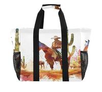 ISAOA Cactus Cowboy Cavallo Acquerello Borse da Spiaggia per le Donne Grande Impermeabile Beach Tote Bag Viaggi Piscina Yoga Infermiera Shopping Tote Bag