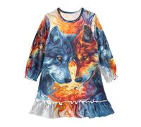 ISAOA Camicia da notte da notte leggera camicia da notte morbida pigiama vestito per 3-10 anni lupi blu rosso, Multi, 3 anni