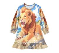 ISAOA Camicia da notte da notte leggera e morbida, per 3-10 anni che corrono con leoni sulla spiaggia, Multi, 4 anni