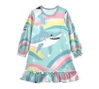 ISAOA Camicia da notte da notte leggera e morbida, pigiama per 3-10 anni, squalo e arcobaleno, Multi, 4 anni