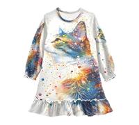 ISAOA Camicia da notte da notte leggera pigiama morbido vestito per 3-10 anni acquerello gatto, Multi, 3 anni