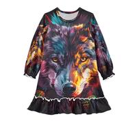 ISAOA Camicia da notte da notte leggera pigiama morbido vestito per 3-10 anni dipinto testa di lupo, Multi, 4 anni