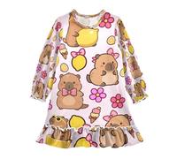ISAOA Camicia da notte per ragazze, camicia da notte leggera e morbida, pigiama per bambine dai 3 ai 10 anni Capybara con fiori di limone, Multi, 9-10 Years