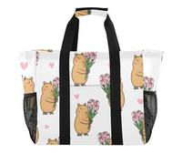 ISAOA Capybara - Borsa da spiaggia da donna, con motivo a tulipani e cuore, grande, impermeabile, da viaggio, piscina, yoga, infermiera, shopping