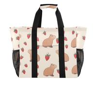 ISAOA Capybara - Borsa da spiaggia da donna, con motivo fragola, grande, impermeabile, da viaggio, piscina, yoga, infermiera, shopping
