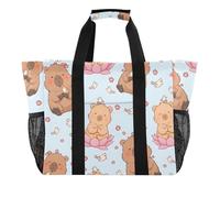 ISAOA Capybara - Borsa da spiaggia da donna, grande, impermeabile, con motivo floreale e uccellino, da viaggio, piscina, yoga, infermiera, shopping