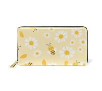 ISAOA Carino Bee Daisy Flower Giallo Portafoglio in Pelle Borsetta, Multifunzione Borsa con Cerniera Pochette Borsetta, Grande Capacità Porta Carte, 19 CM, #01, Taglia unica, alla moda