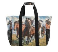 ISAOA Cavalli che corrono sulla prateria borse da spiaggia per le donne grande borsa impermeabile da spiaggia borsa da viaggio piscina yoga infermiera shopping bag
