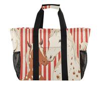 ISAOA Cavalli con sfondo a righe borse da spiaggia per le donne grande borsa impermeabile da spiaggia borsa da viaggio piscina yoga infermiera shopping bag